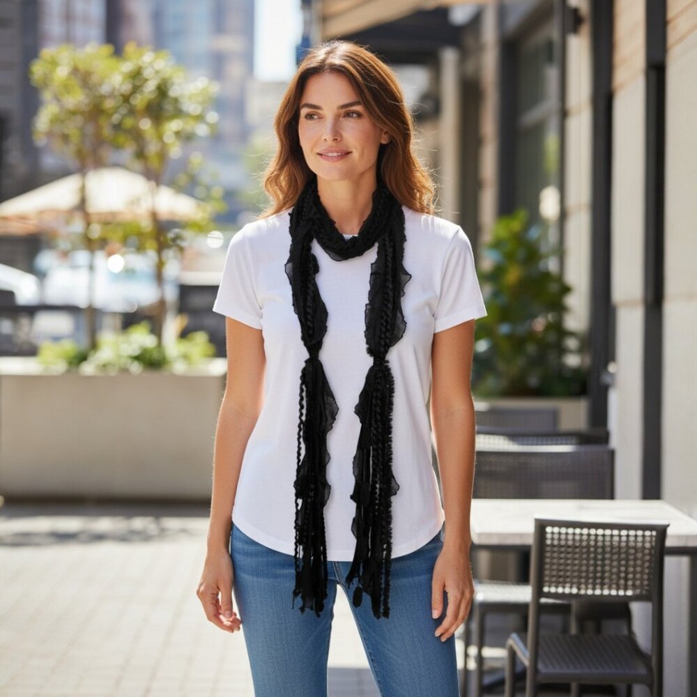 Black Mix Yarn Scarf 60 inch